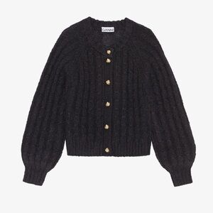 GANNI Black Mohair Cardigan with Gold Knot Buttons